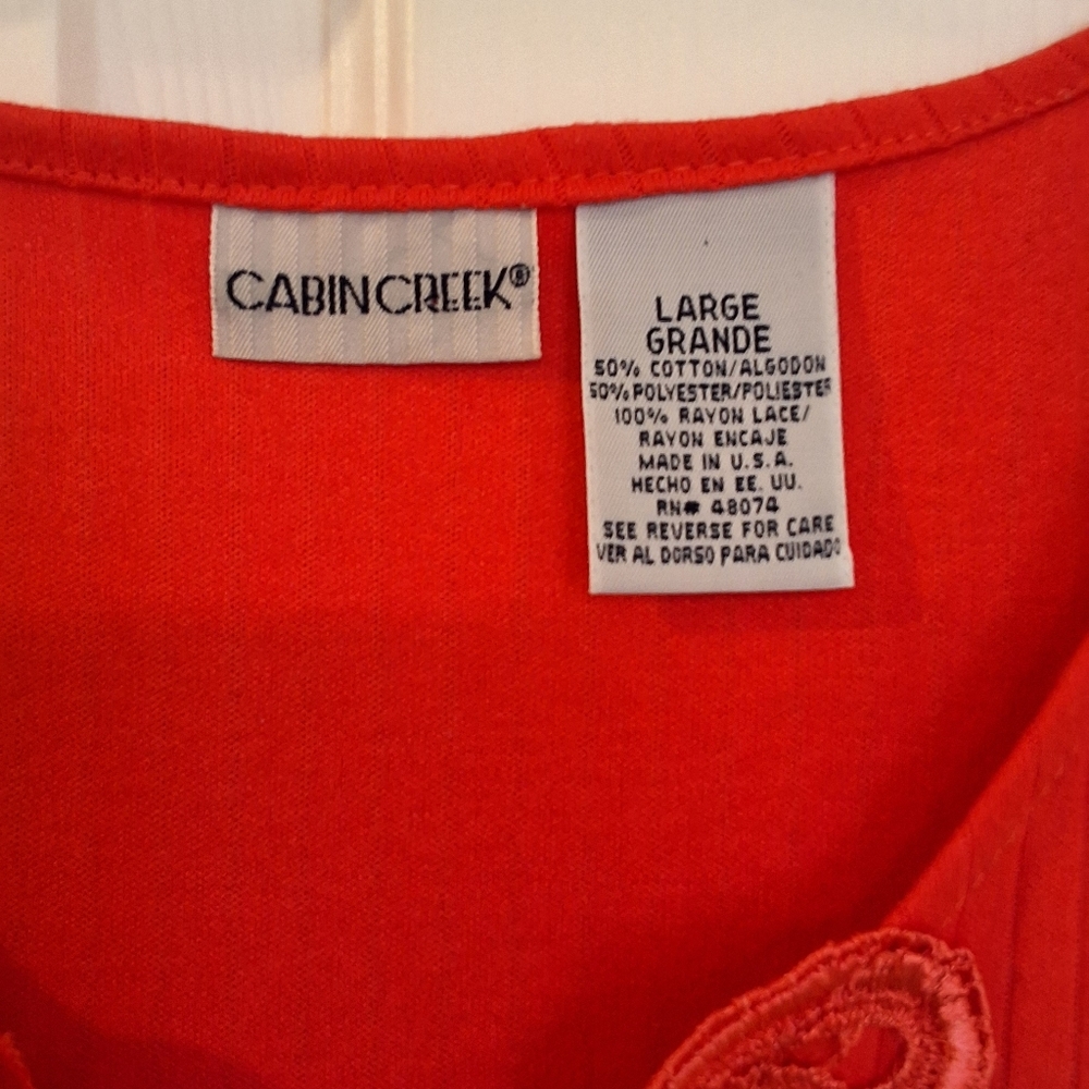 Cabin Creek, Large, Woman's Orange Embroided Tank Top - Picture 2 of 6